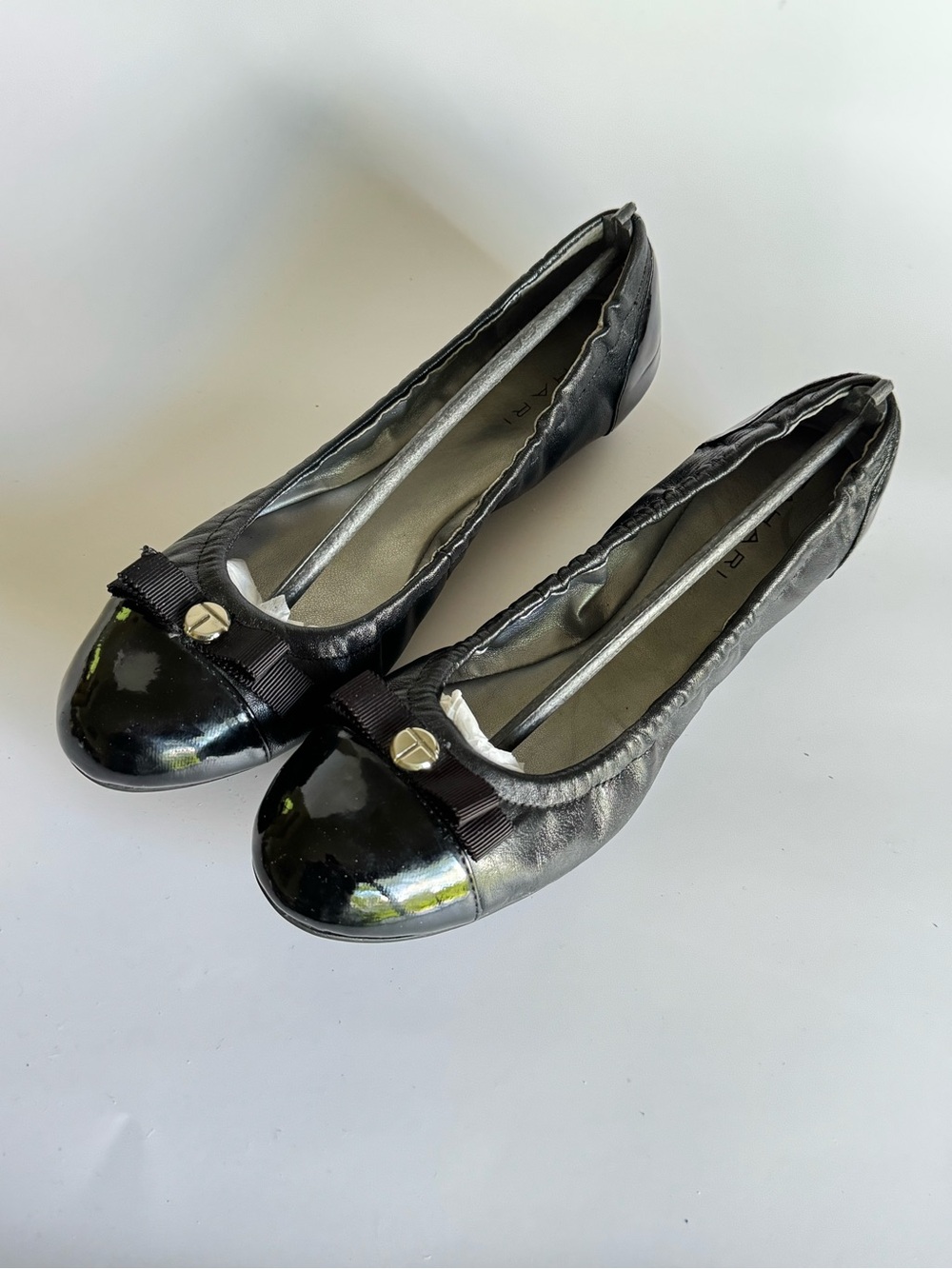 Tahari Black Patent Cap-Toe Bow Ballet Flats